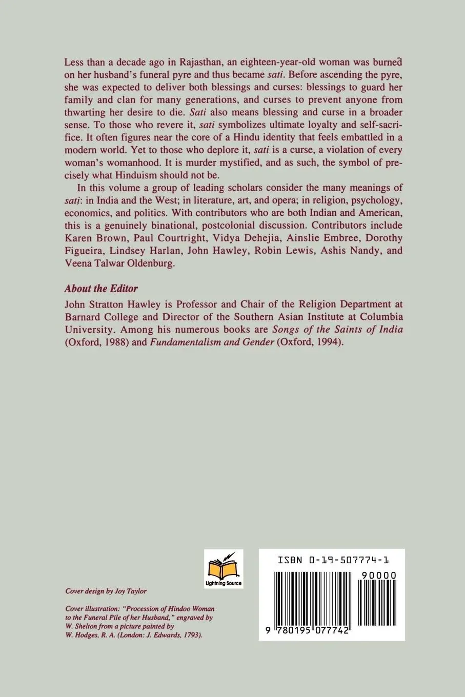 Rückseite: 9780195077742 | Sati, the Blessing and the Curse | The Burning of Wives in India