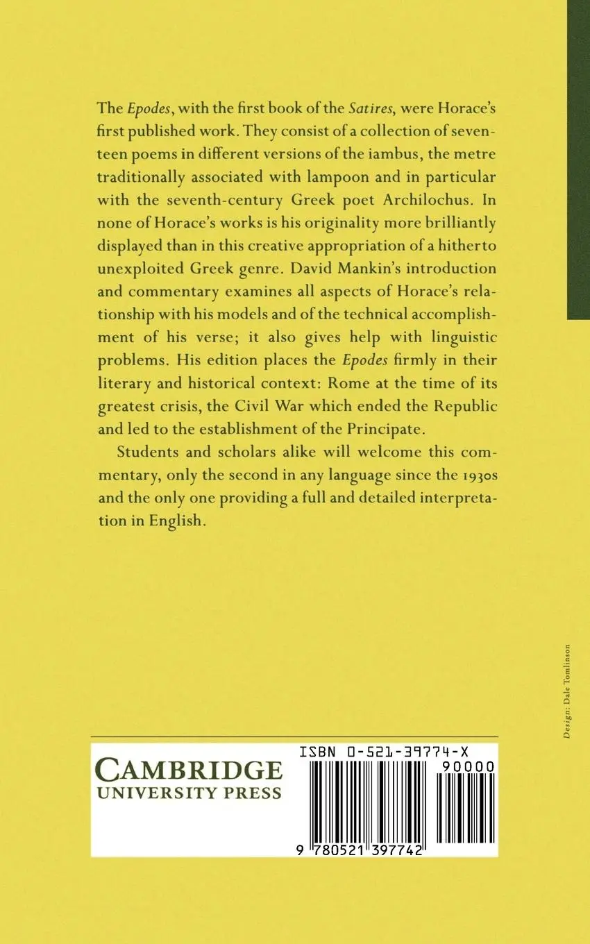 Rückseite: 9780521397742 | Horace | Epodes | David Mankin (u. a.) | Taschenbuch | Englisch | 1995