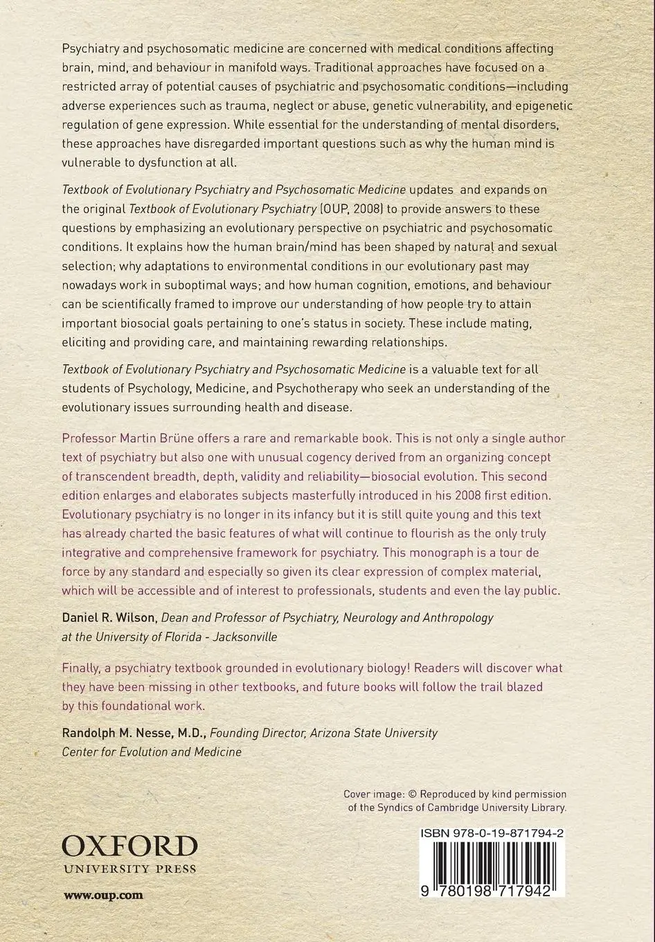 Rückseite: 9780198717942 | Textbook of Evolutionary Psychiatry and Psychosomatic Medicine | Brune