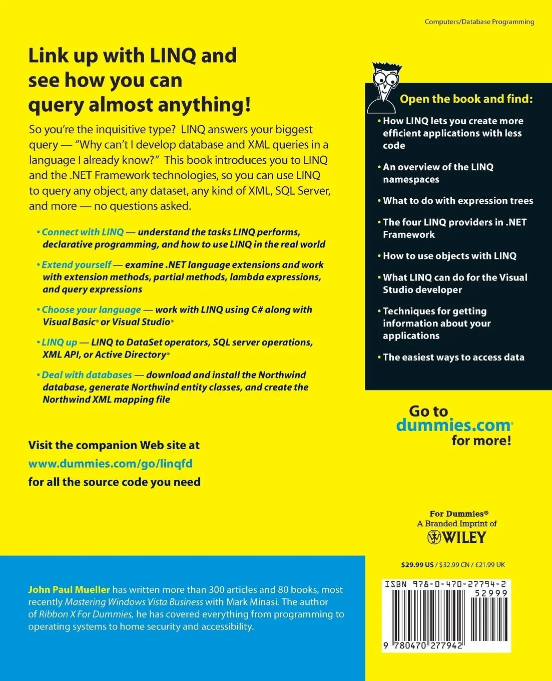Rückseite: 9780470277942 | Linq for Dummies | John Paul Mueller | Taschenbuch | 384 S. | Englisch