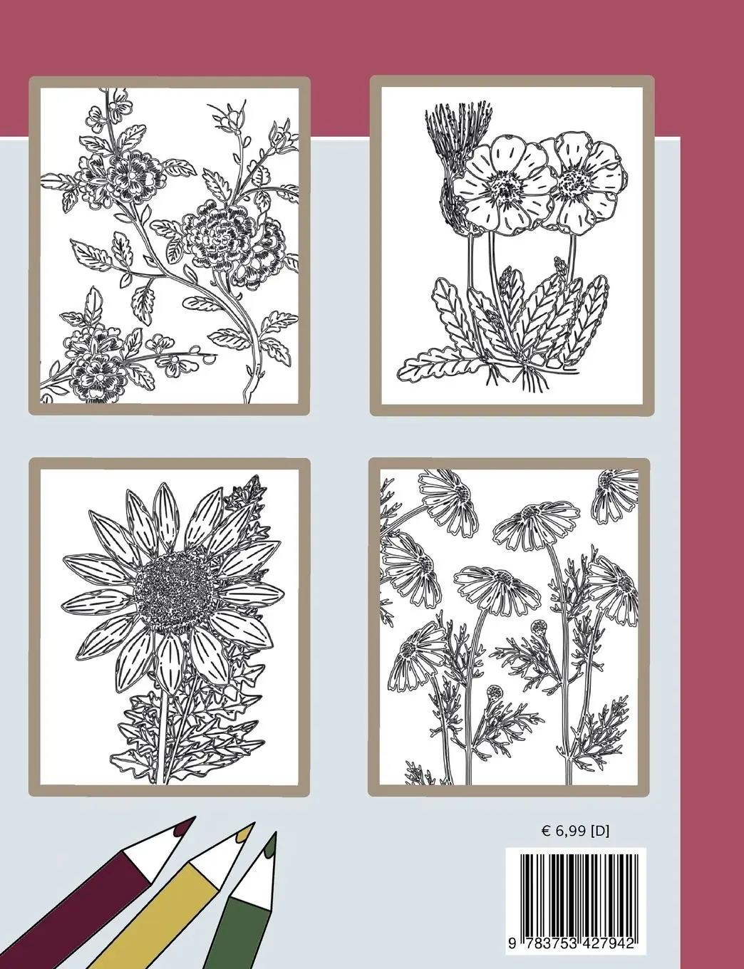 Rückseite: 9783753427942 | Klassik Art Malbuch für Erwachsene und Kinder ab 8 Jahren - Blumen