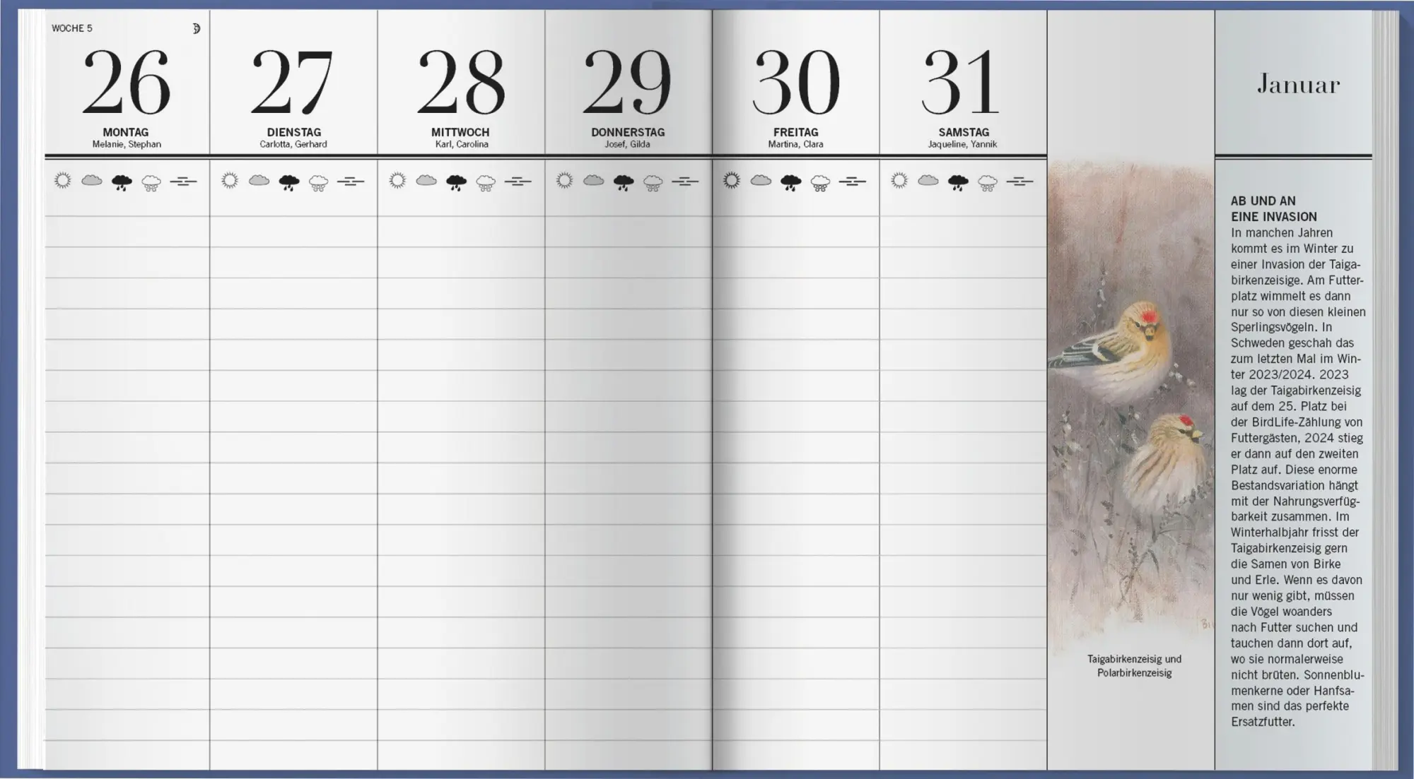 Bild: 9783784357942 | Der illustrierte Vogelkalender 2026 | Niklas Aronsson | Kalender