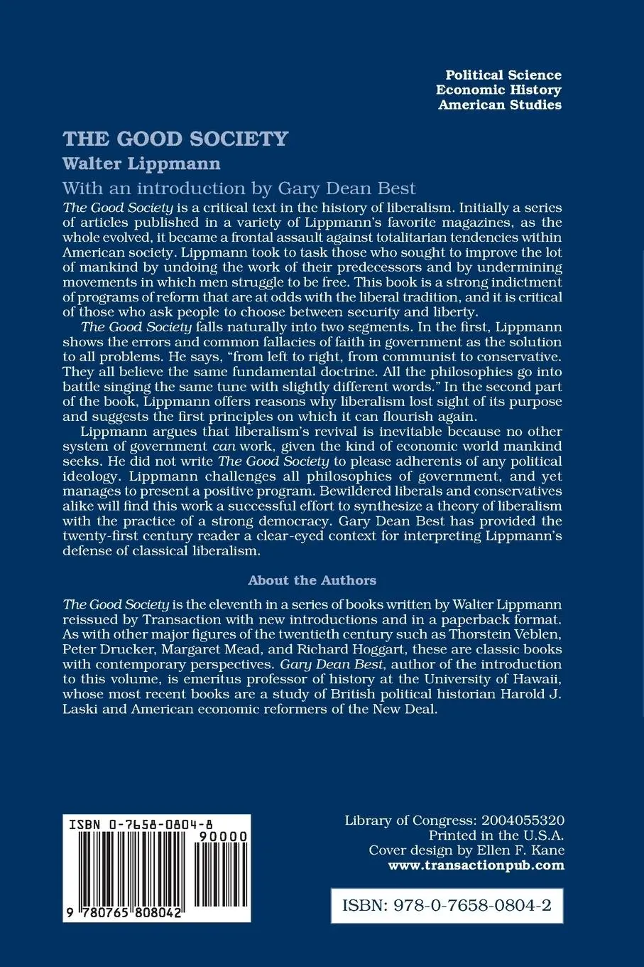 Rückseite: 9780765808042 | The Good Society | Walter Lippmann | Taschenbuch | Englisch | 2004