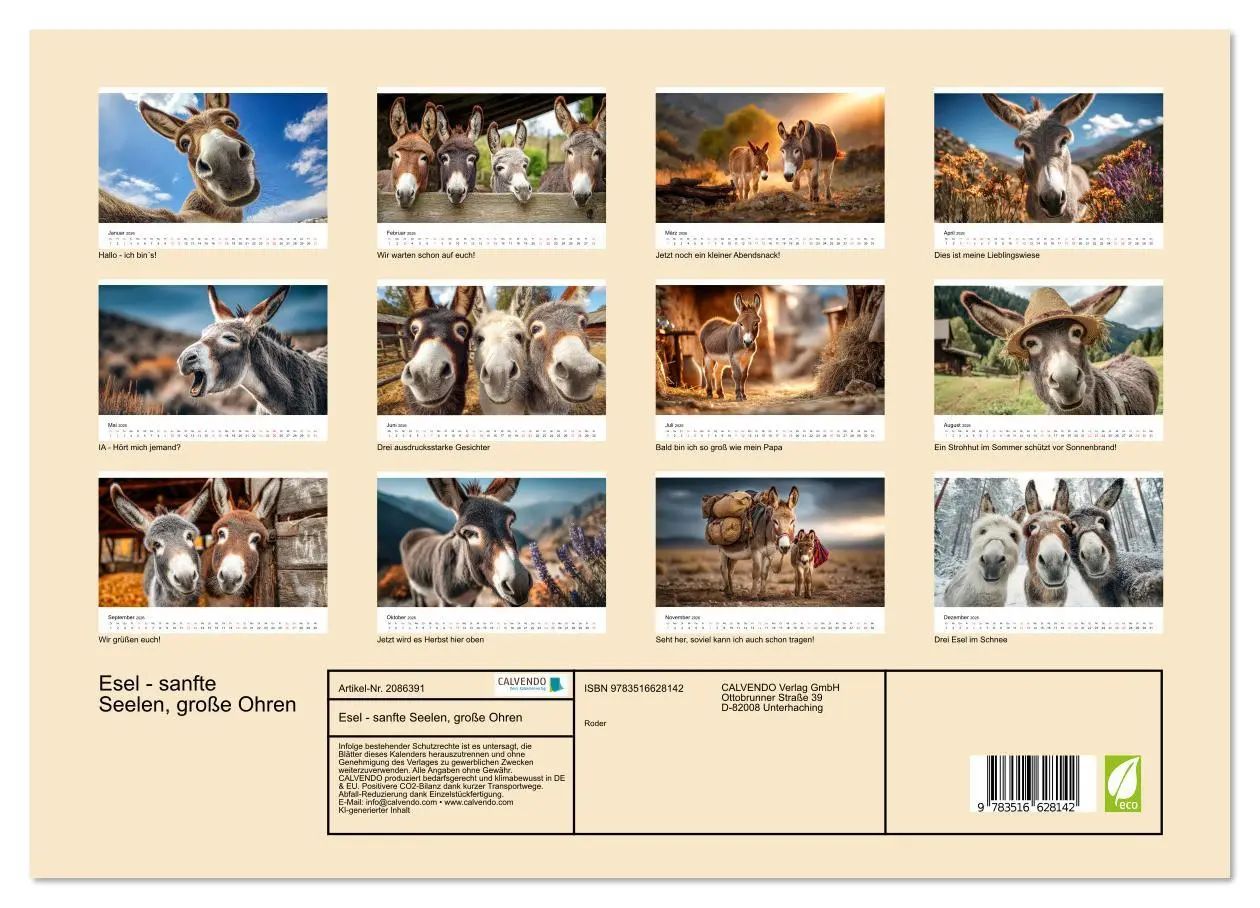 Bild: 9783516628142 | Esel - sanfte Seelen, große Ohren (Wandkalender 2026 DIN A3 quer),...