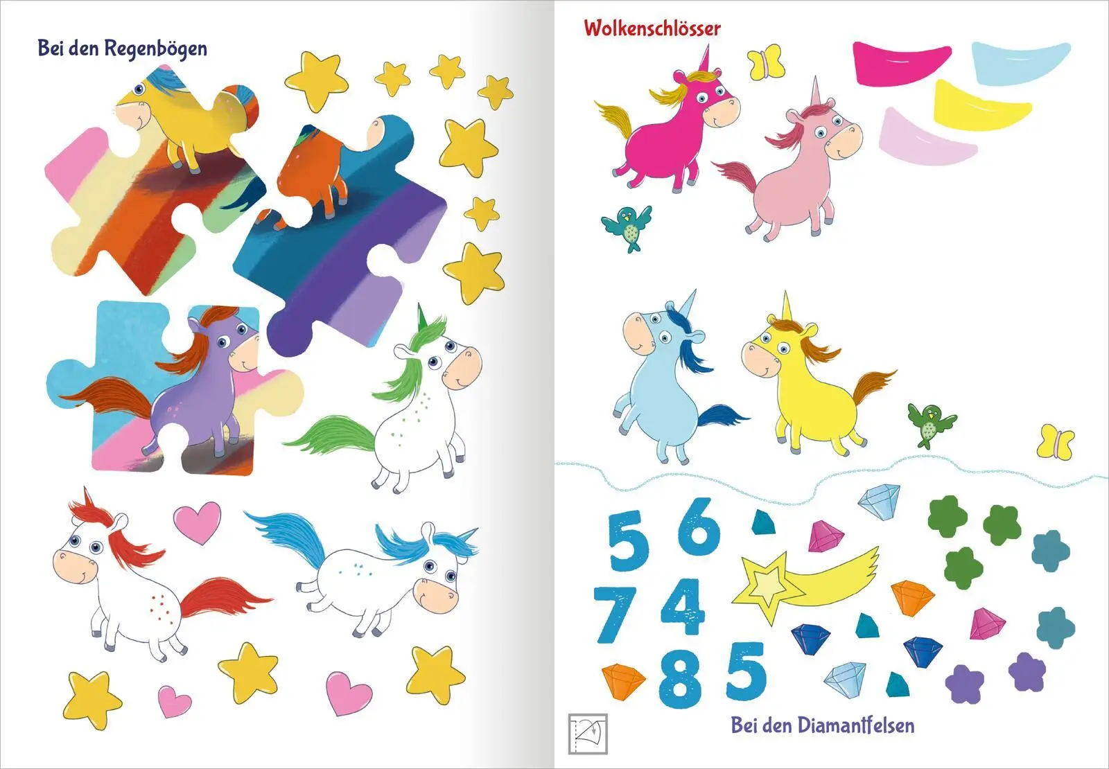 Bild: 9783845858142 | Stickern &amp; Rätseln - Einhörner | Löse die Rätsel mit Stickern | Sauter