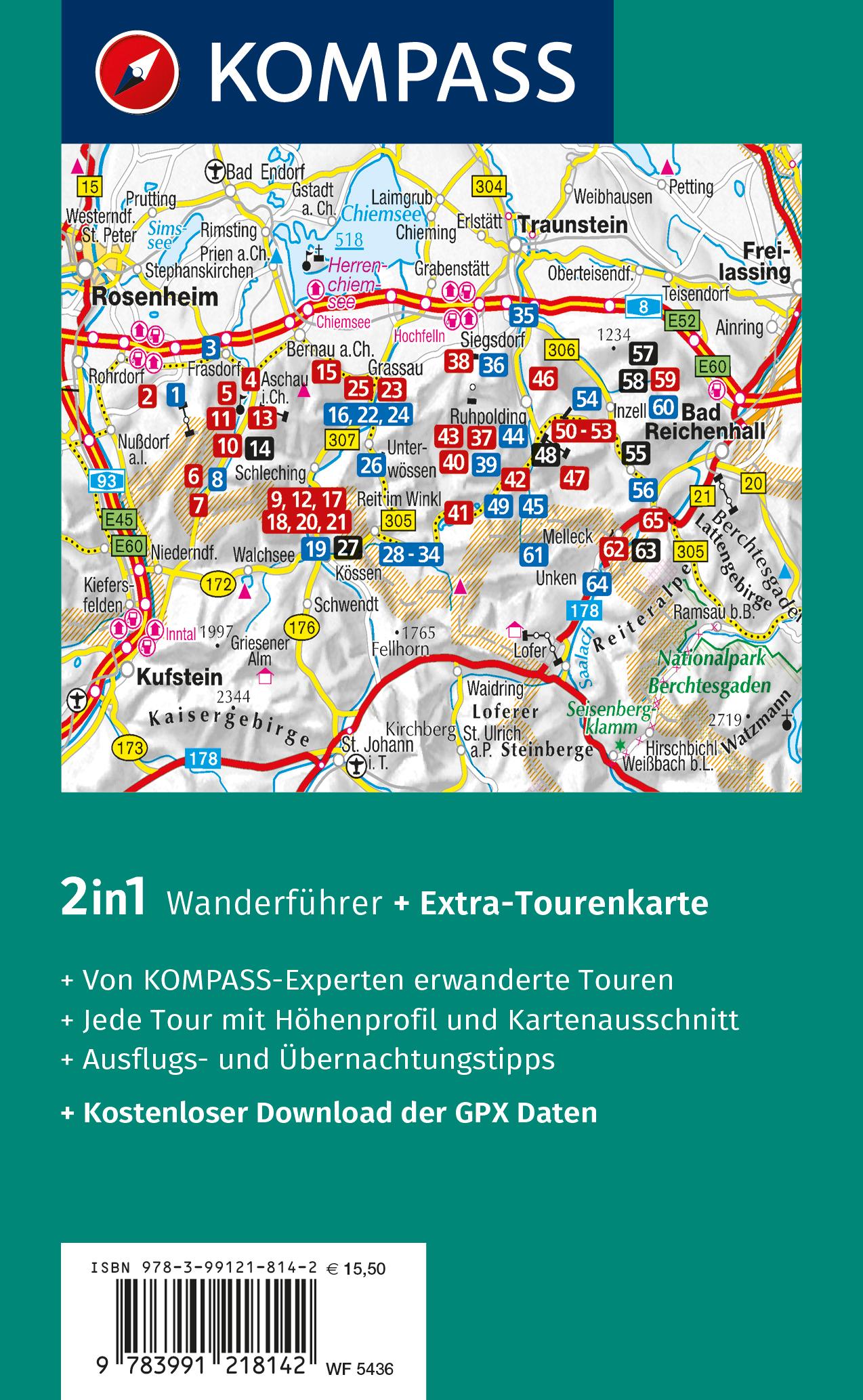 Rückseite: 9783991218142 | KOMPASS Wanderführer Chiemgauer Alpen, 65 Touren mit Extra-Tourenkarte