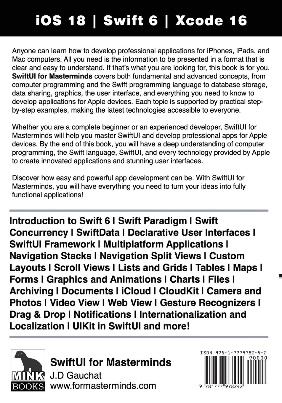 Rückseite: 9781777978242 | SwiftUI for Masterminds 5th Edition | J. D Gauchat | Taschenbuch
