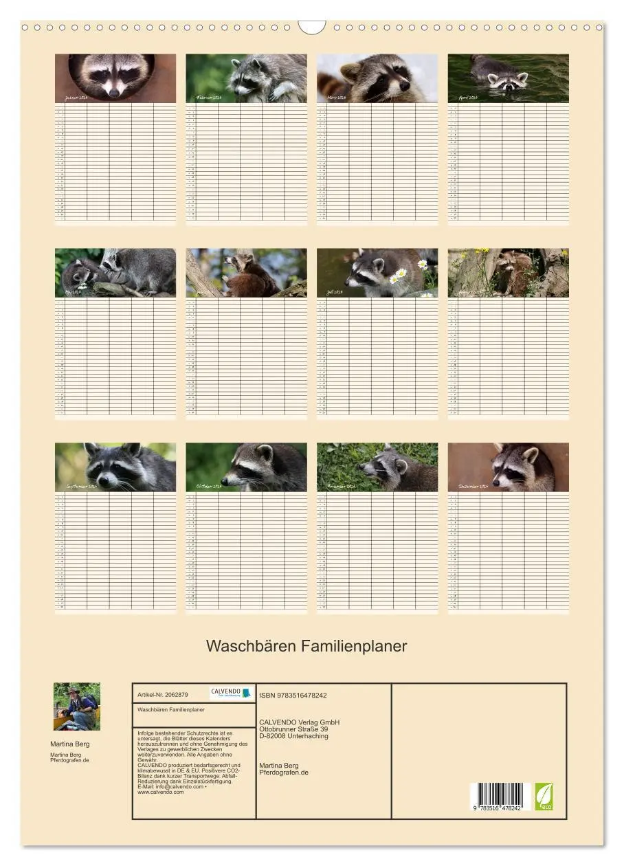 Bild: 9783516478242 | Waschbären Familienplaner (Wandkalender 2026 DIN A2 hoch), CALVENDO...