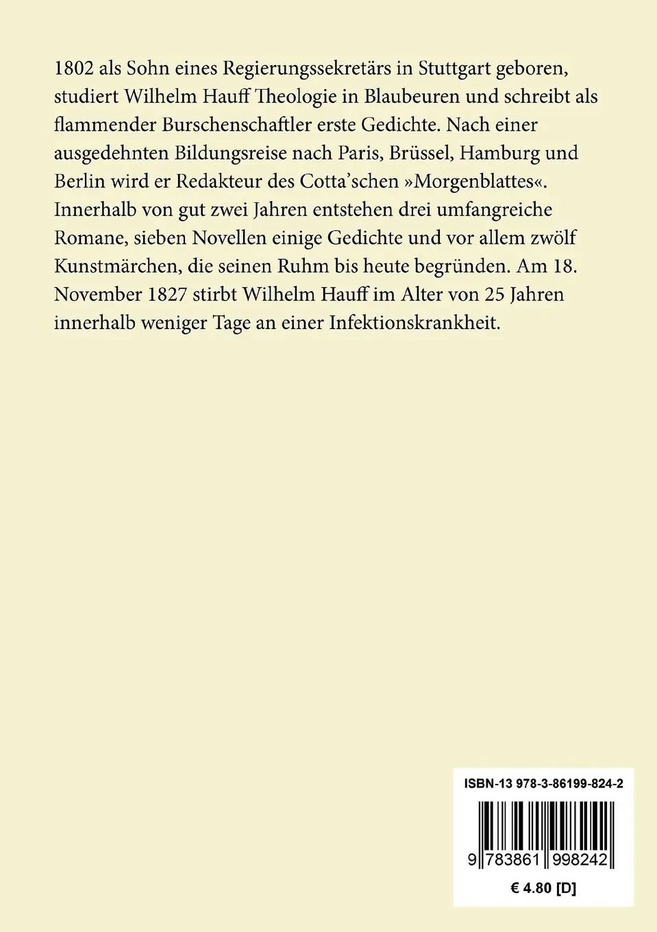 Rückseite: 9783861998242 | Phantasien im Bremer Ratskeller | Wilhelm Hauff | Taschenbuch | 52 S.