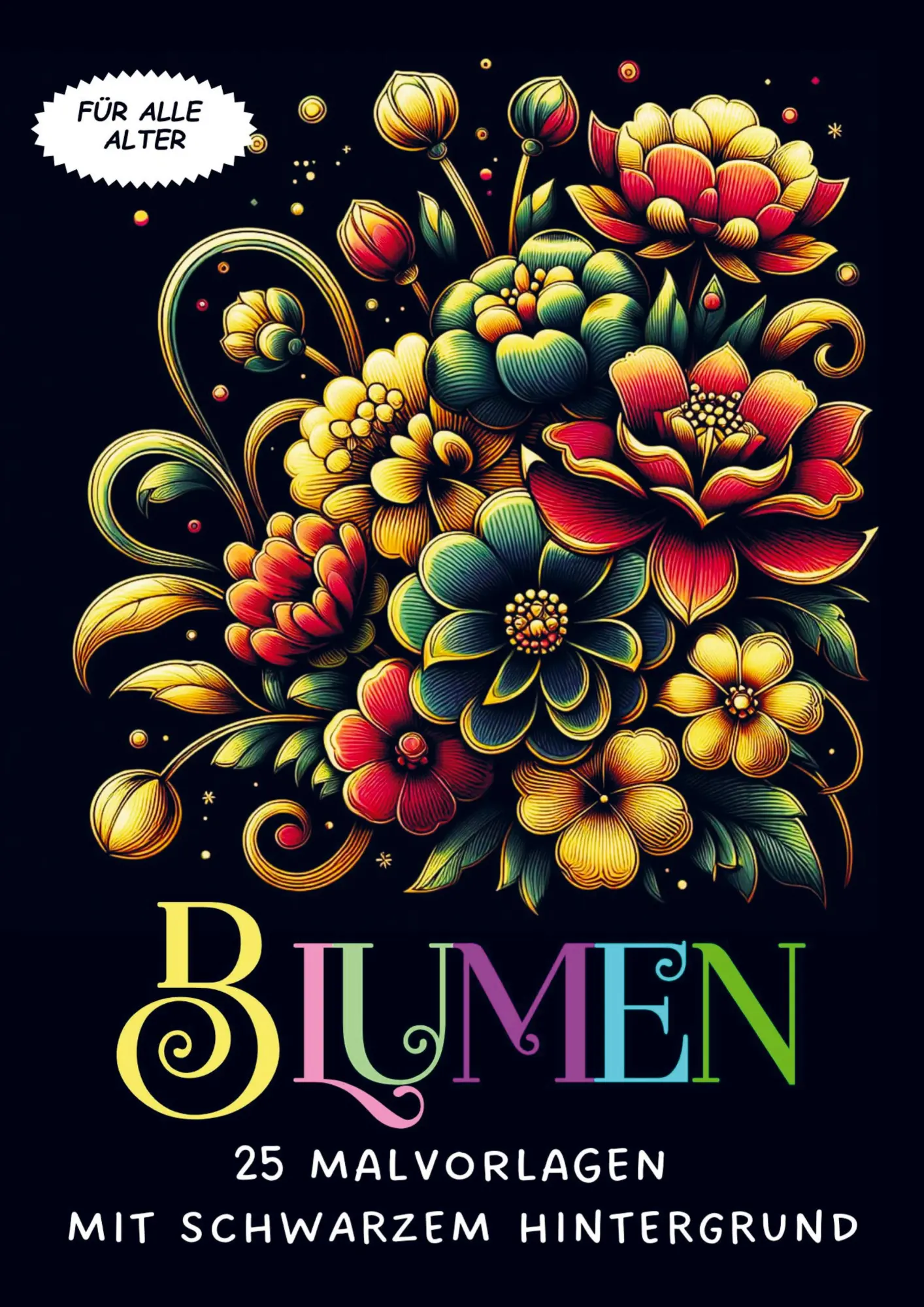 Cover: 9789403778242 | Malvorlagen mit schwarzem Hintergrund - Blumen | Erwachsene | Buch