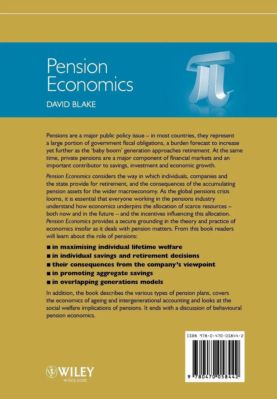Cover: 9780470058442 | Pension Economics | David Blake | Buch | Gebunden | Englisch | 2006