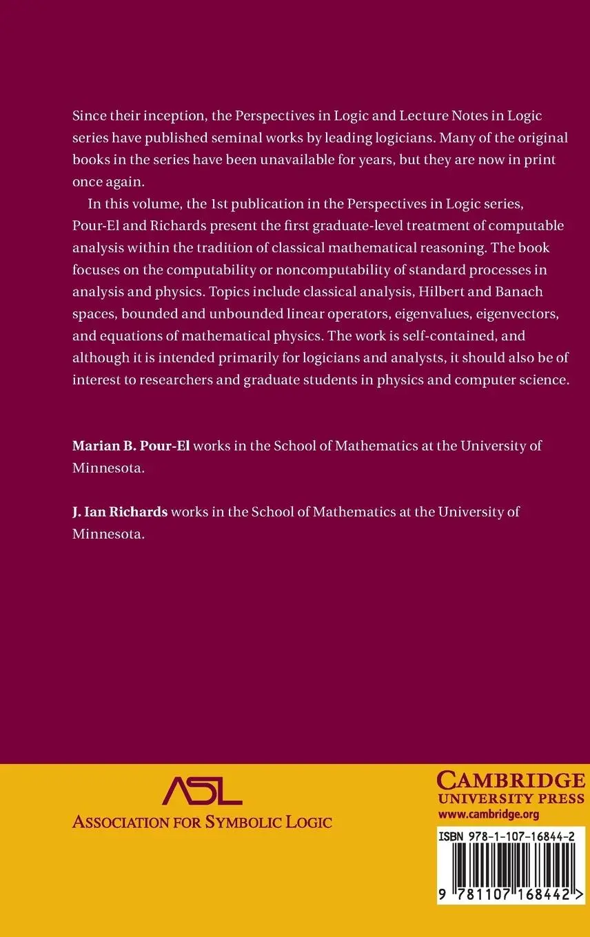 Rückseite: 9781107168442 | Computability in Analysis and Physics | Marian B. Pour-El (u. a.)