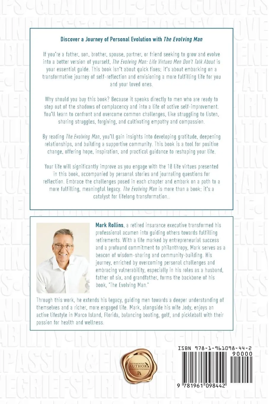 Rückseite: 9781961098442 | The Evolving Man | Life Virtues Men Don't Talk About | III | Buch