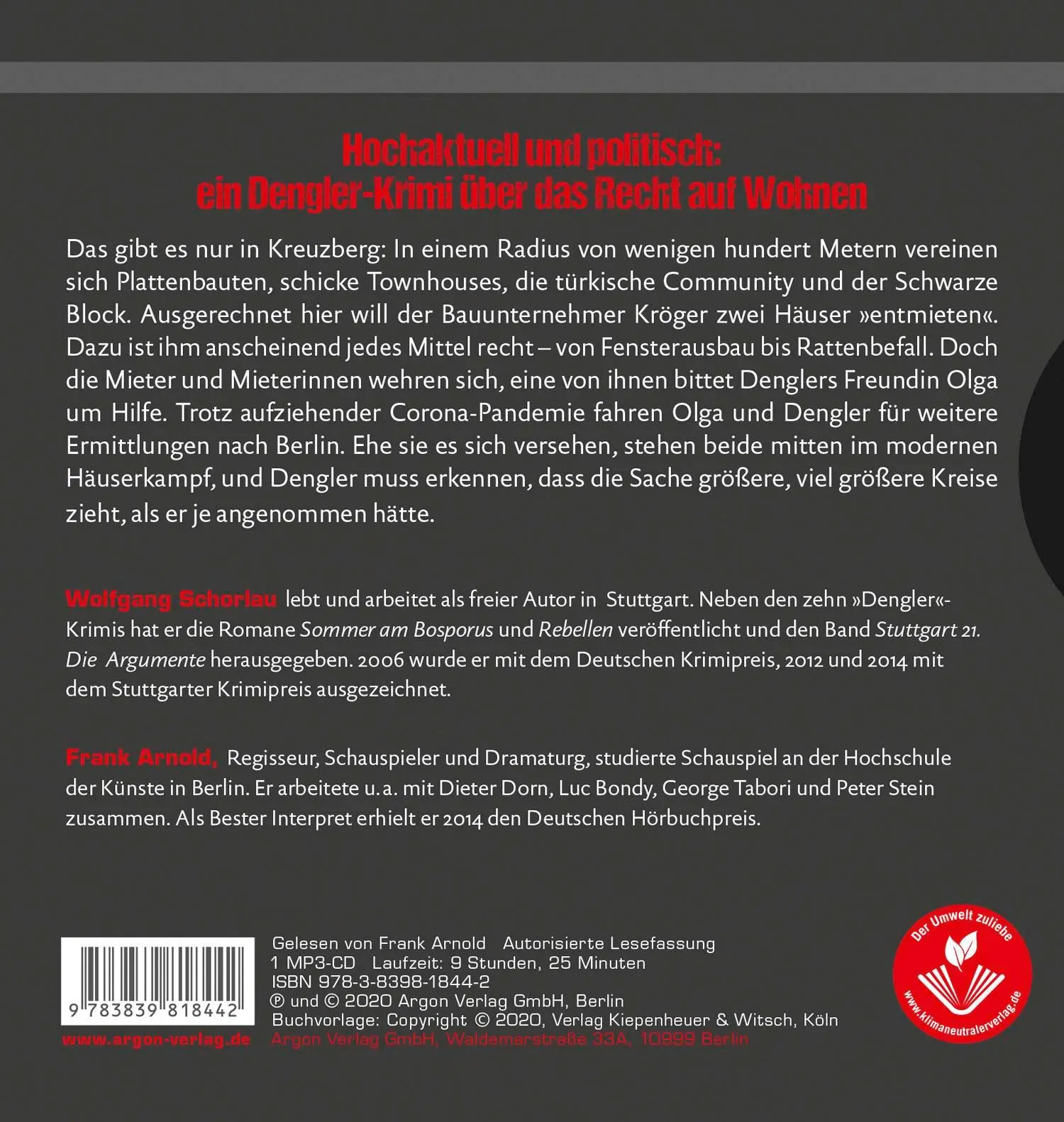 Rückseite: 9783839818442 | Kreuzberg Blues | Denglers zehnter Fall | Wolfgang Schorlau | MP3