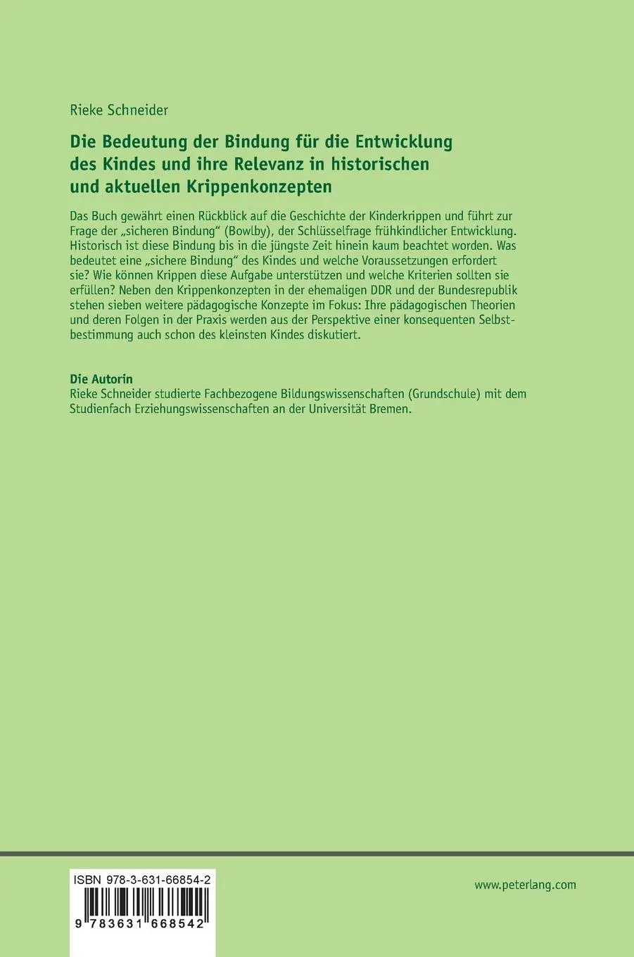 Rückseite: 9783631668542 | Die Bedeutung der Bindung für die Entwicklung des Kindes und ihre...