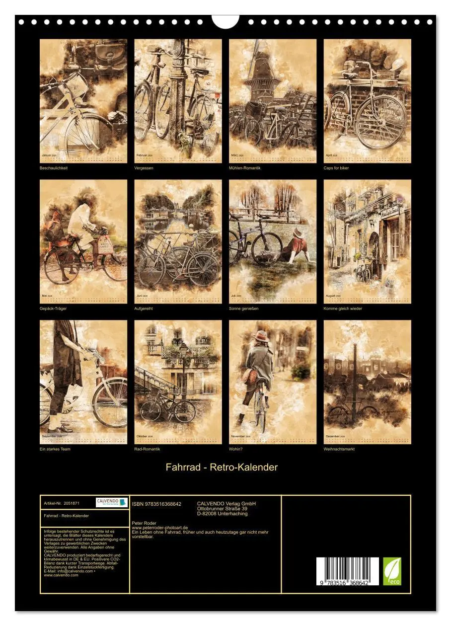 Bild: 9783516368642 | Fahrrad - Retro-Kalender (Wandkalender 2026 DIN A3 hoch), CALVENDO...