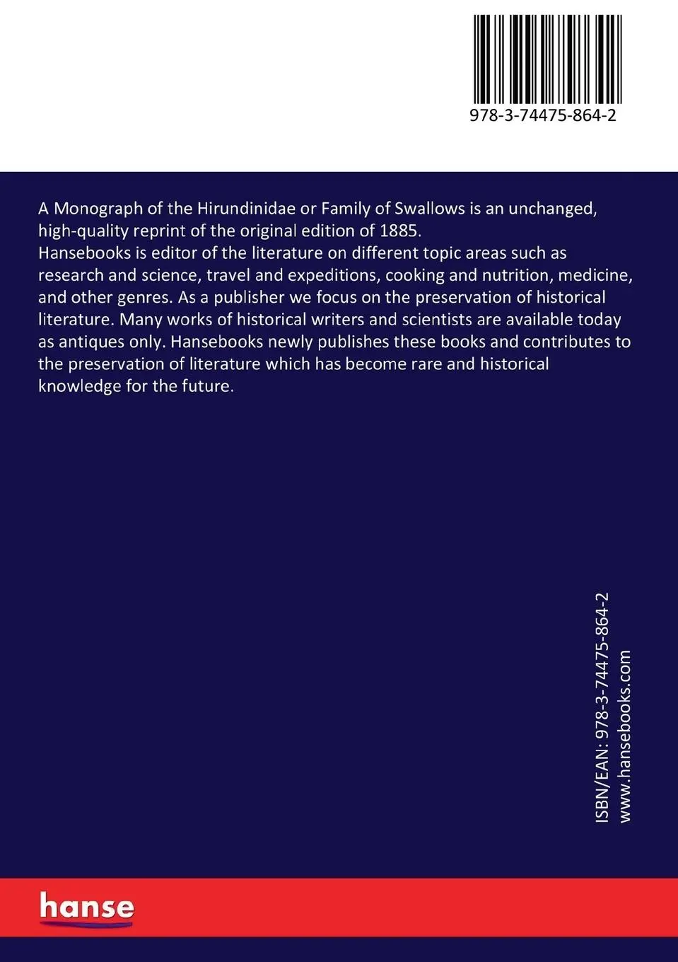 Rückseite: 9783744758642 | A Monograph of the Hirundinidae or Family of Swallows | Sharpe | Buch