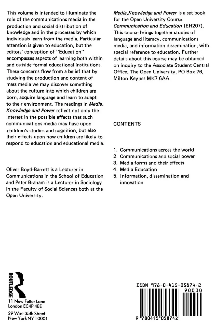 Rückseite: 9780415058742 | Media, Knowledge and Power | Oliver Boyd-Barrett (u. a.) | Taschenbuch