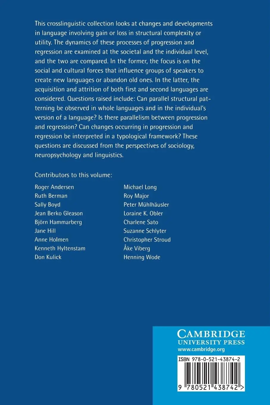 Rückseite: 9780521438742 | Progression and Regression in Language | Kenneth Hyltenstam (u. a.)