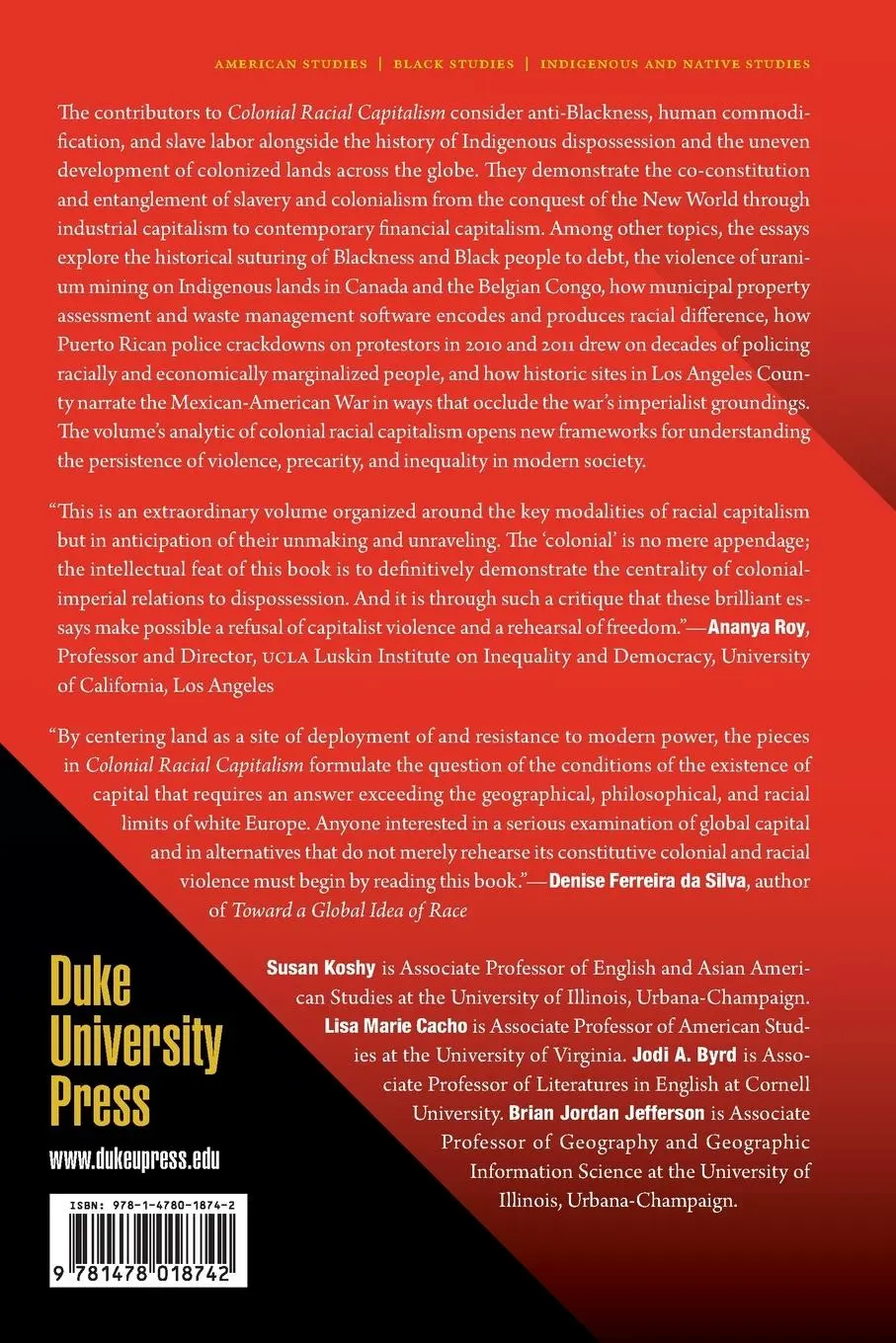 Rückseite: 9781478018742 | Colonial Racial Capitalism | Susan Koshy (u. a.) | Taschenbuch | 2022