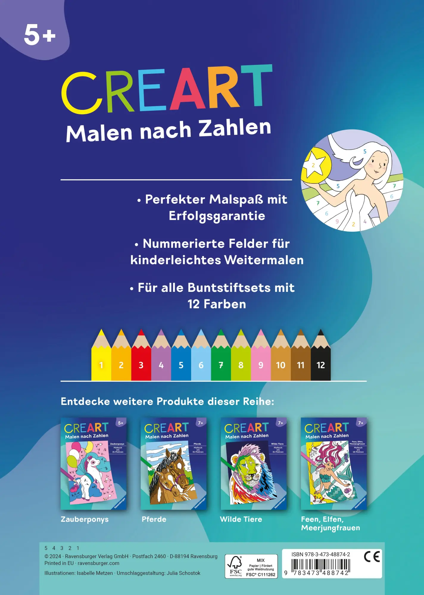 Rückseite: 9783473488742 | CreArt Malen nach Zahlen ab 5: Regenbogenland | Isabelle Metzen | Buch