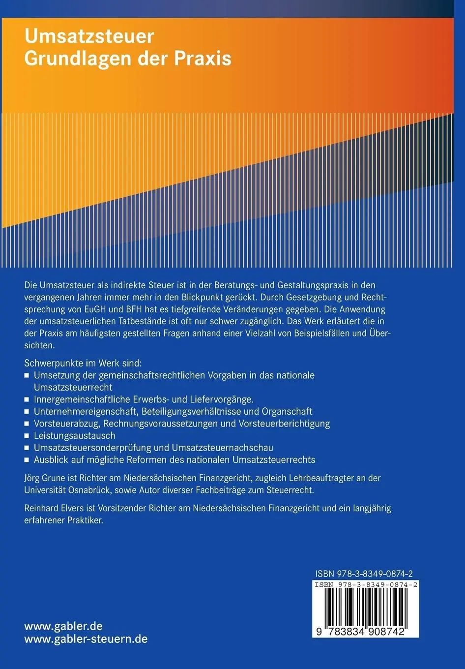 Rückseite: 9783834908742 | Umsatzsteuer - Grundlagen der Praxis | Reinhard Elvers (u. a.) | Buch
