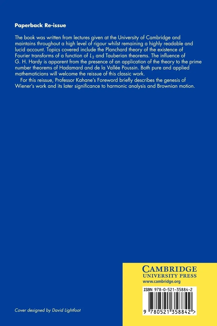 Rückseite: 9780521358842 | The Fourier Integral and Certain of Its Applications | Norbert Wiener