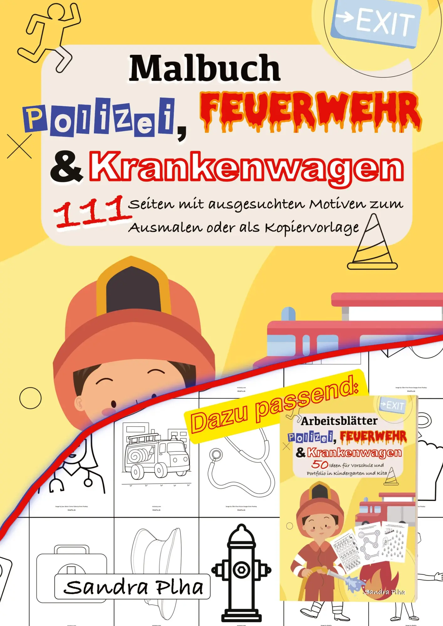 Cover: 9783384208842 | KitaFix Malbuch Polizei, Feuerwehr und Krankenwagen | Sandra Plha