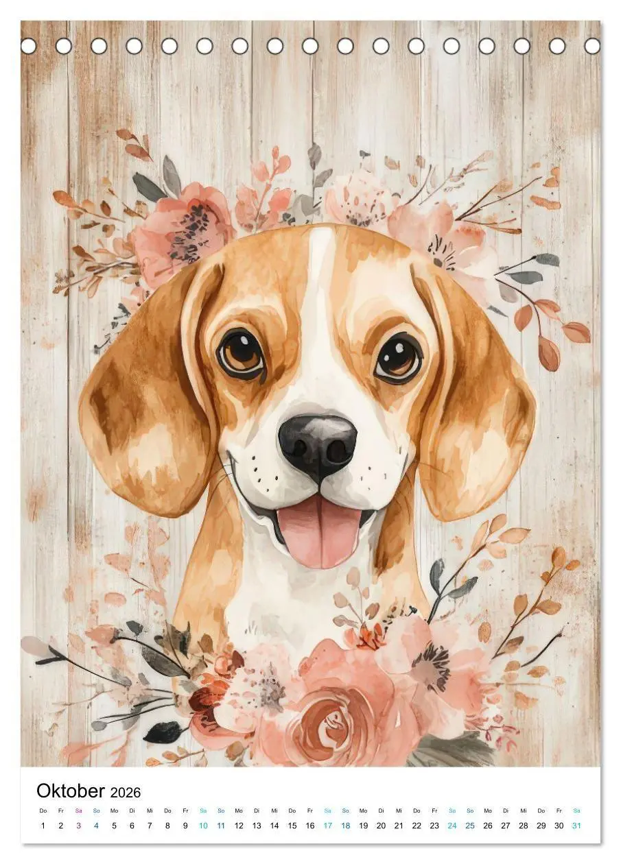 Bild: 9783516658842 | Beagle im Blumenmeer (Tischkalender 2026 DIN A5 hoch), CALVENDO...