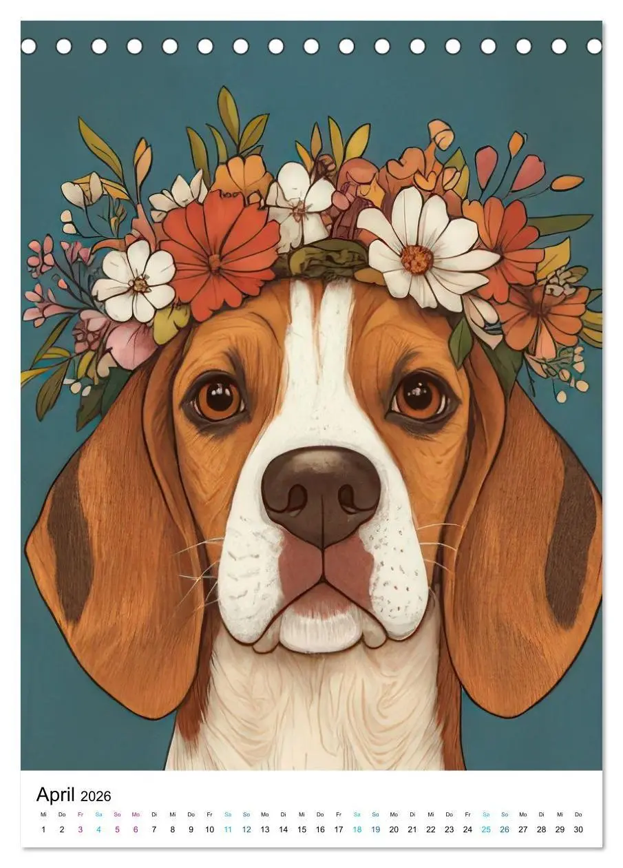 Bild: 9783516658842 | Beagle im Blumenmeer (Tischkalender 2026 DIN A5 hoch), CALVENDO...