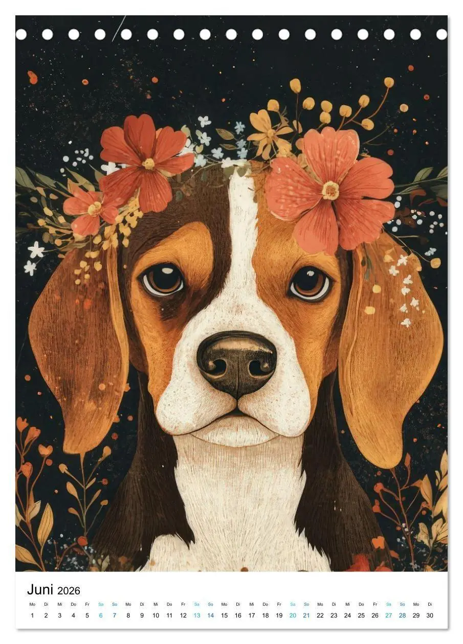 Bild: 9783516658842 | Beagle im Blumenmeer (Tischkalender 2026 DIN A5 hoch), CALVENDO...