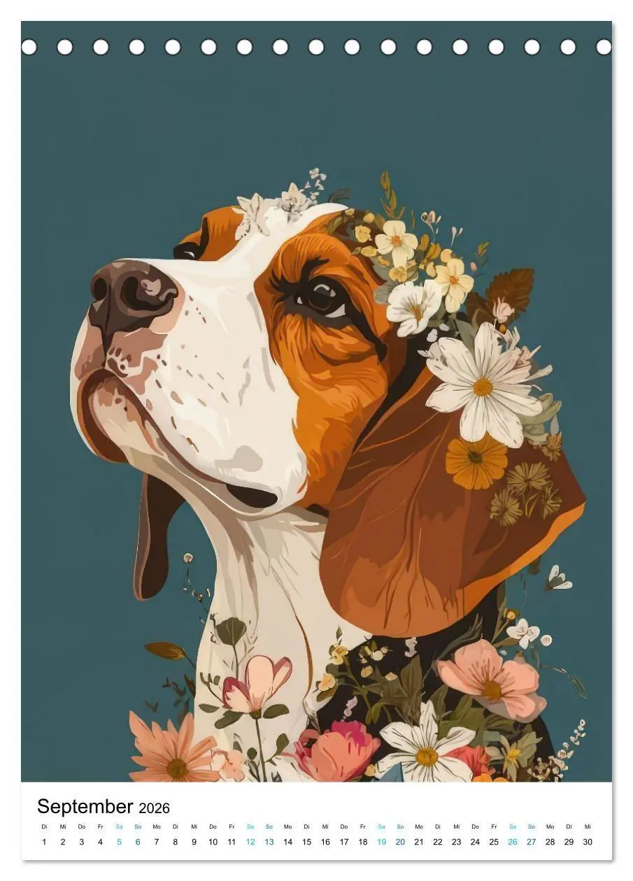Bild: 9783516658842 | Beagle im Blumenmeer (Tischkalender 2026 DIN A5 hoch), CALVENDO...