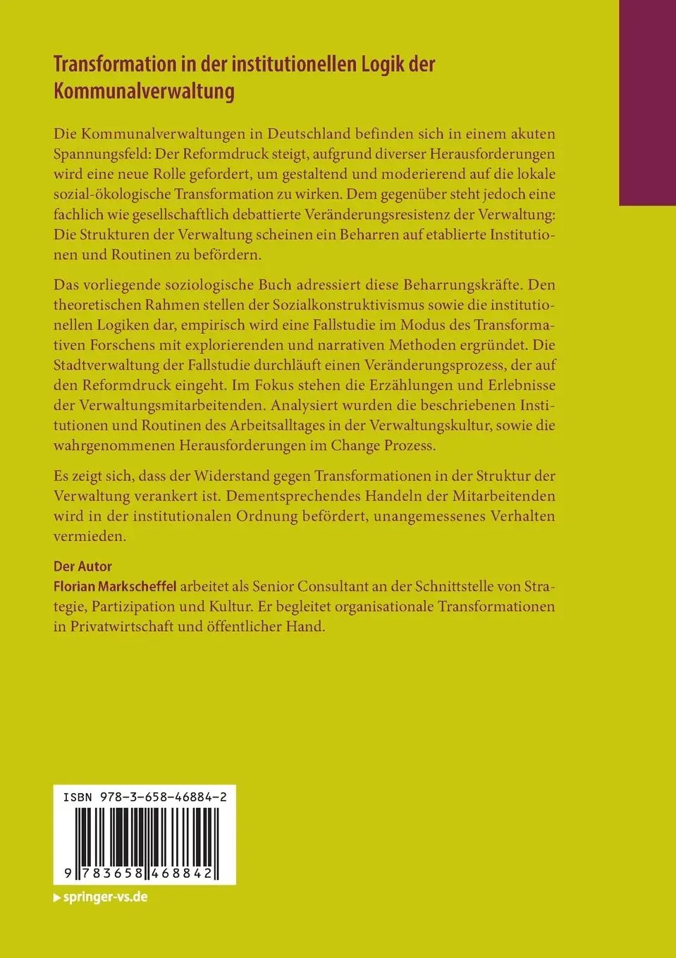 Rückseite: 9783658468842 | Transformation in der institutionellen Logik der Kommunalverwaltung