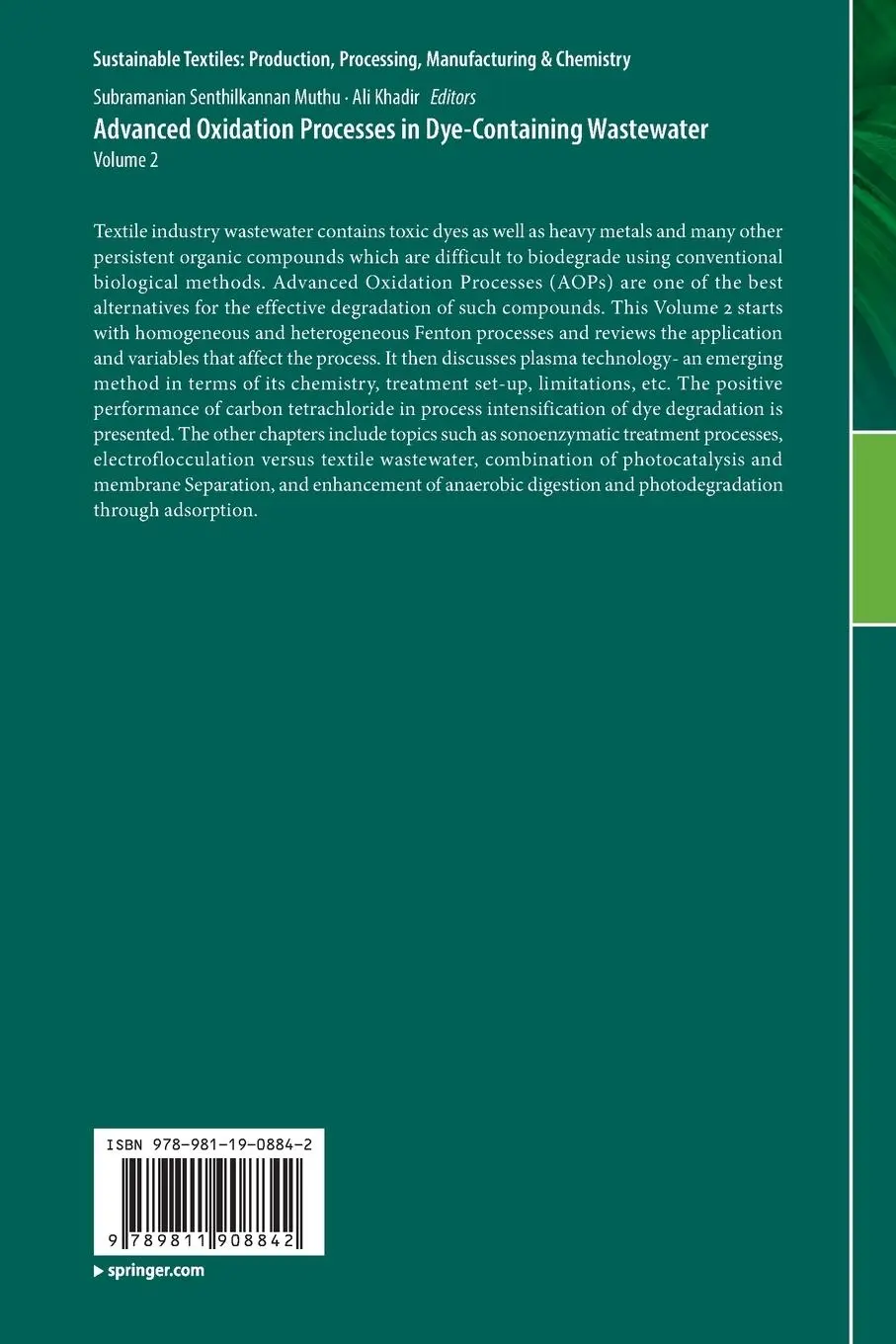 Rückseite: 9789811908842 | Advanced Oxidation Processes in Dye-Containing Wastewater | Volume 2