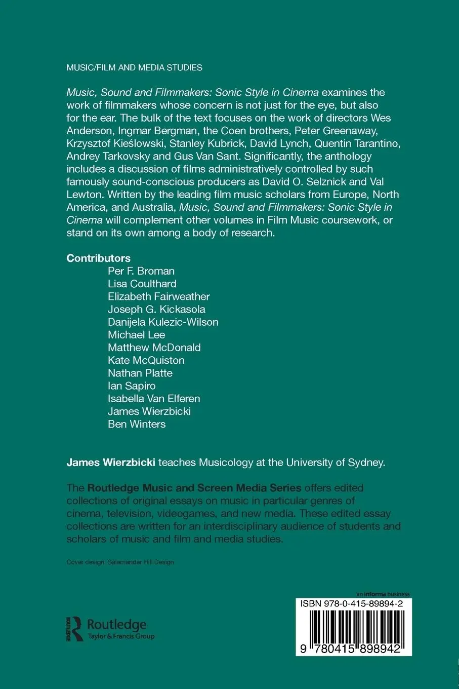 Rückseite: 9780415898942 | Music, Sound and Filmmakers | Sonic Style in Cinema | James Wierzbicki