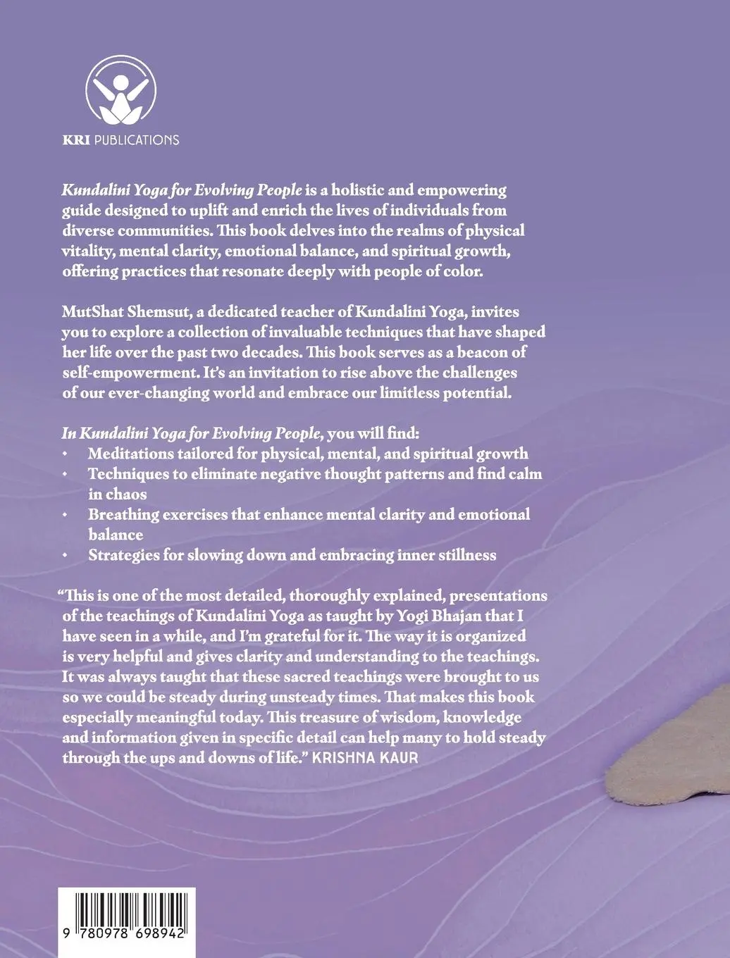 Rückseite: 9780978698942 | Kundalini Yoga for Evolving People | Mutshat Shemsut | Taschenbuch