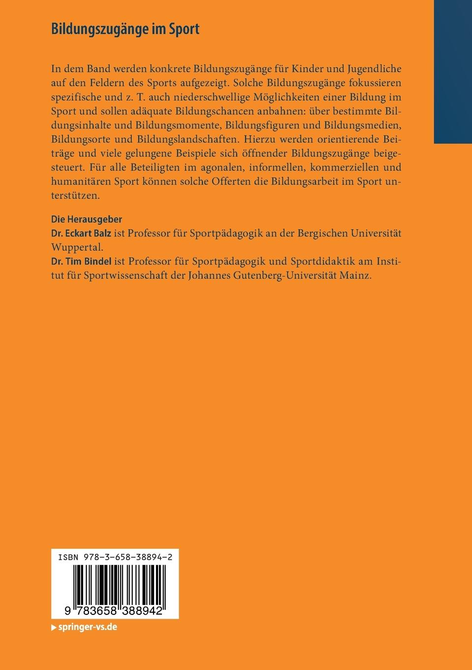Rückseite: 9783658388942 | Bildungszugänge im Sport | Grundlagen und Offerten | Bindel (u. a.)
