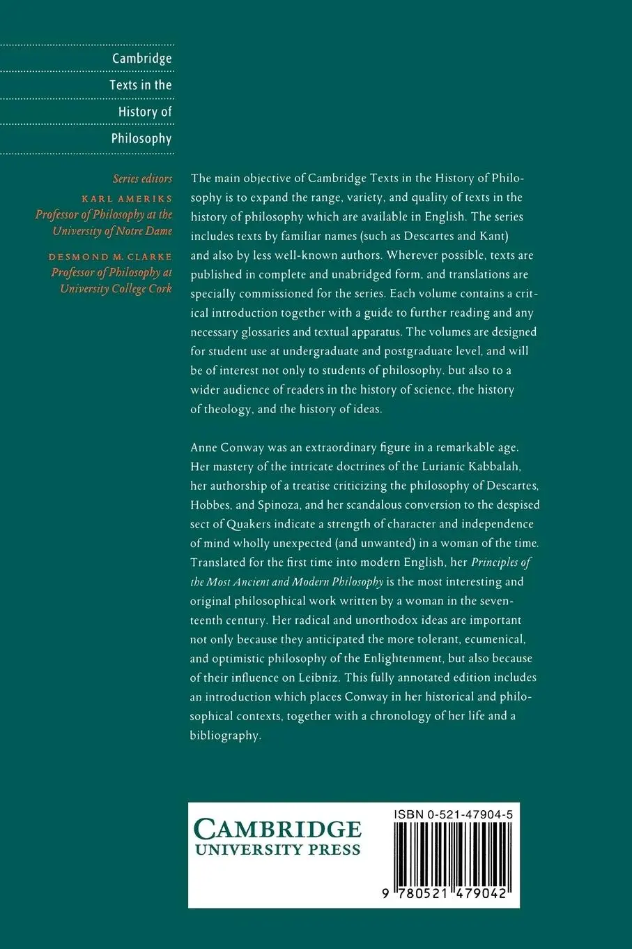 Rückseite: 9780521479042 | Anne Conway | The Principles of the Most Ancient and Modern Philosophy