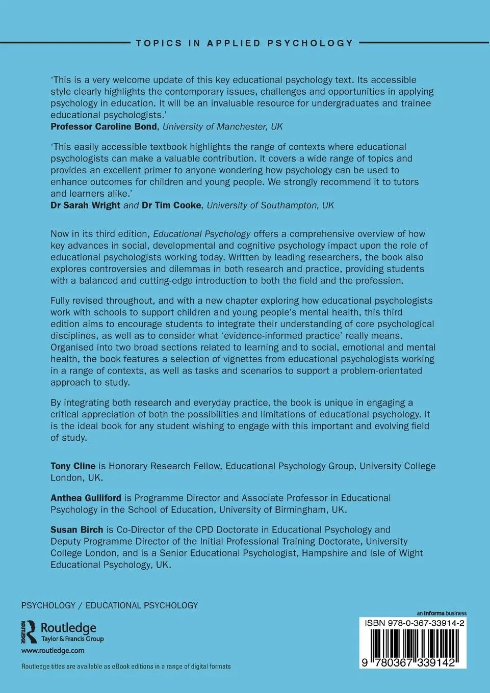 Rückseite: 9780367339142 | Educational Psychology | Tony Cline (u. a.) | Taschenbuch | Englisch