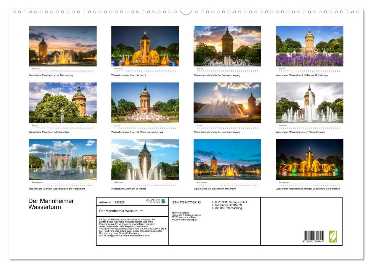 Bild: 9783457369142 | Der Mannheimer Wasserturm (Wandkalender 2026 DIN A2 quer), CALVENDO...