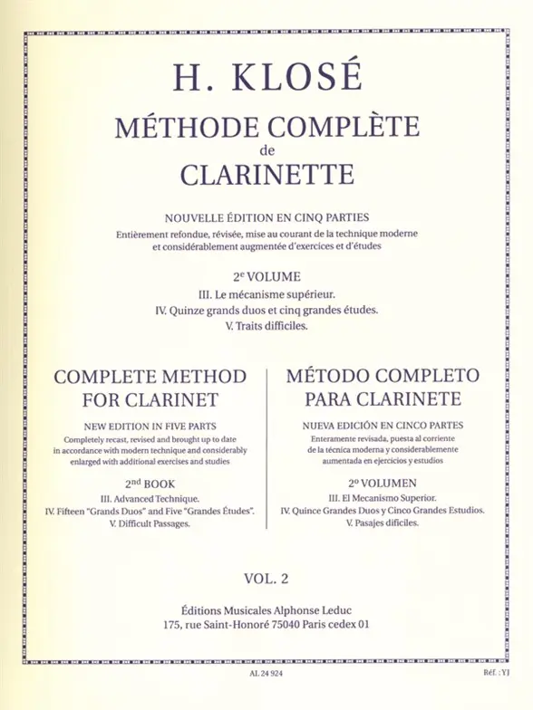 Cover: 9790046249242 | Methode complete de clarinette vol.2 (fr/en, cartonne) | Klosé