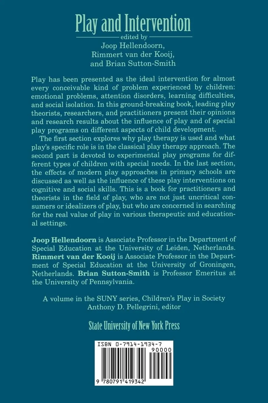 Rückseite: 9780791419342 | Play and Intervention | Joop Hellendoorn (u. a.) | Taschenbuch | 1994