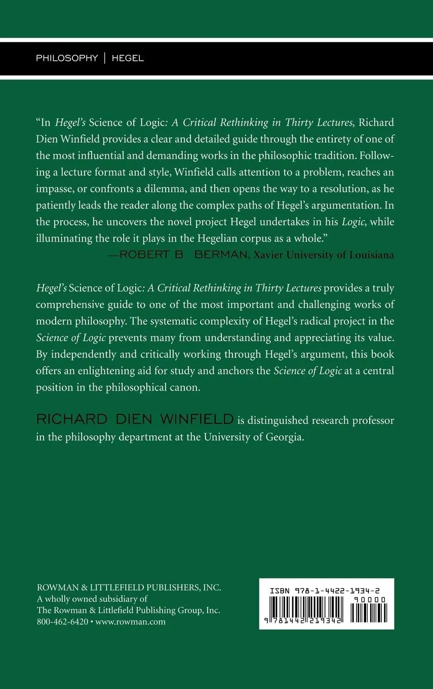 Rückseite: 9781442219342 | Hegel's Science of Logic | A Critical Rethinking in Thirty Lectures