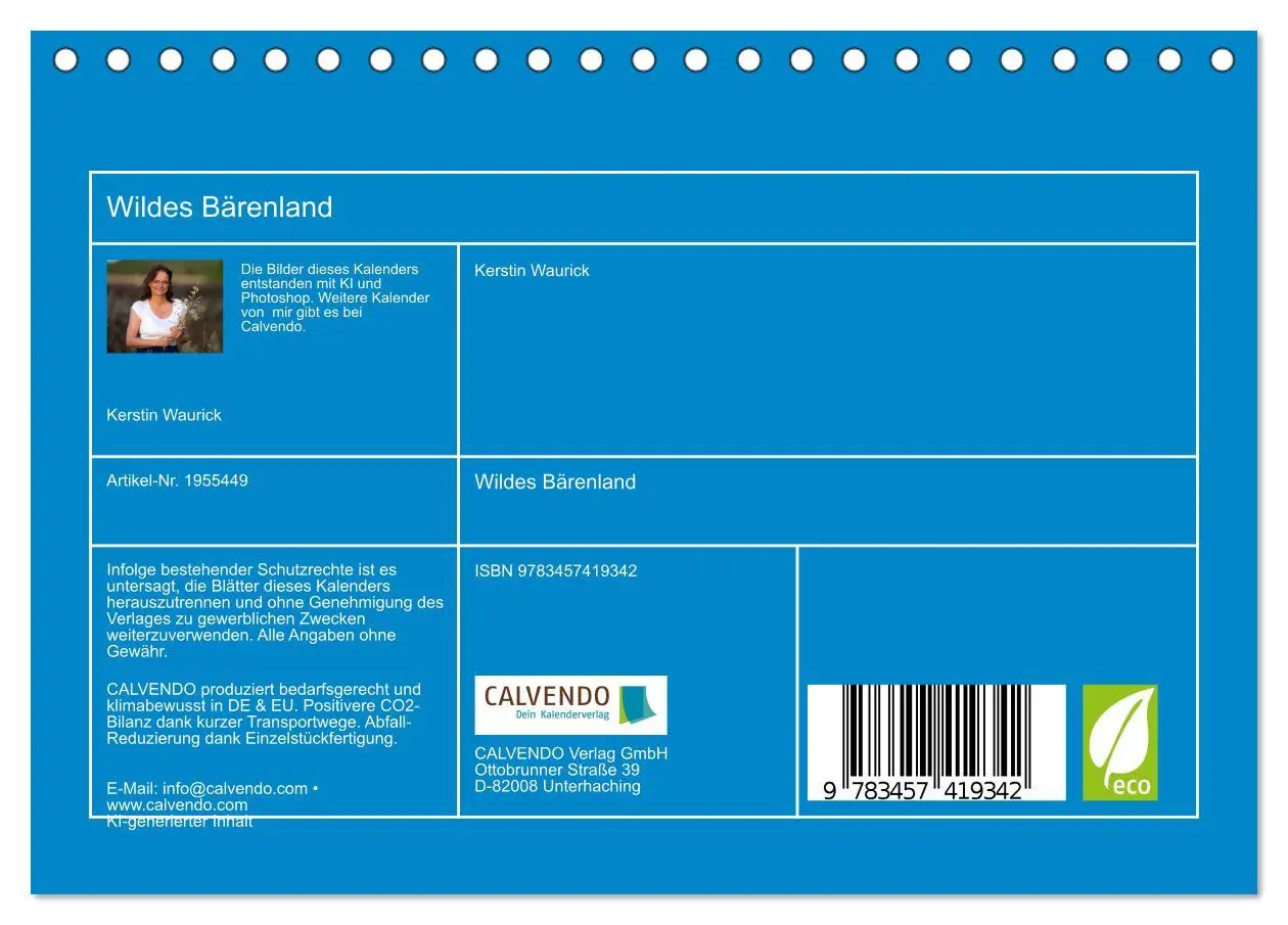 Bild: 9783457419342 | Wildes Bärenland (Tischkalender 2026 DIN A5 quer), CALVENDO...