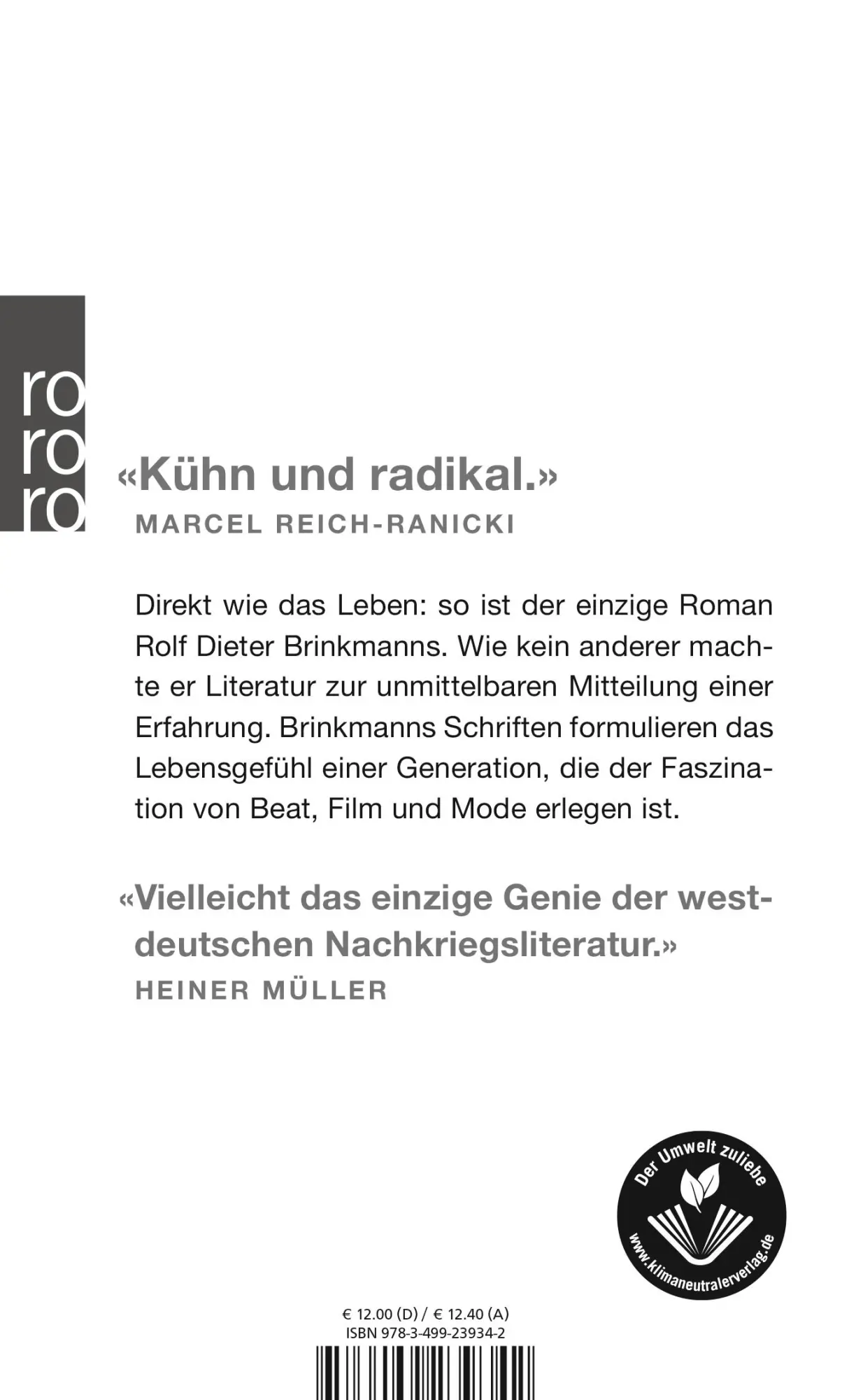 Rückseite: 9783499239342 | Keiner weiß mehr | Rolf Dieter Brinkmann | Taschenbuch | 255 S. | 2005
