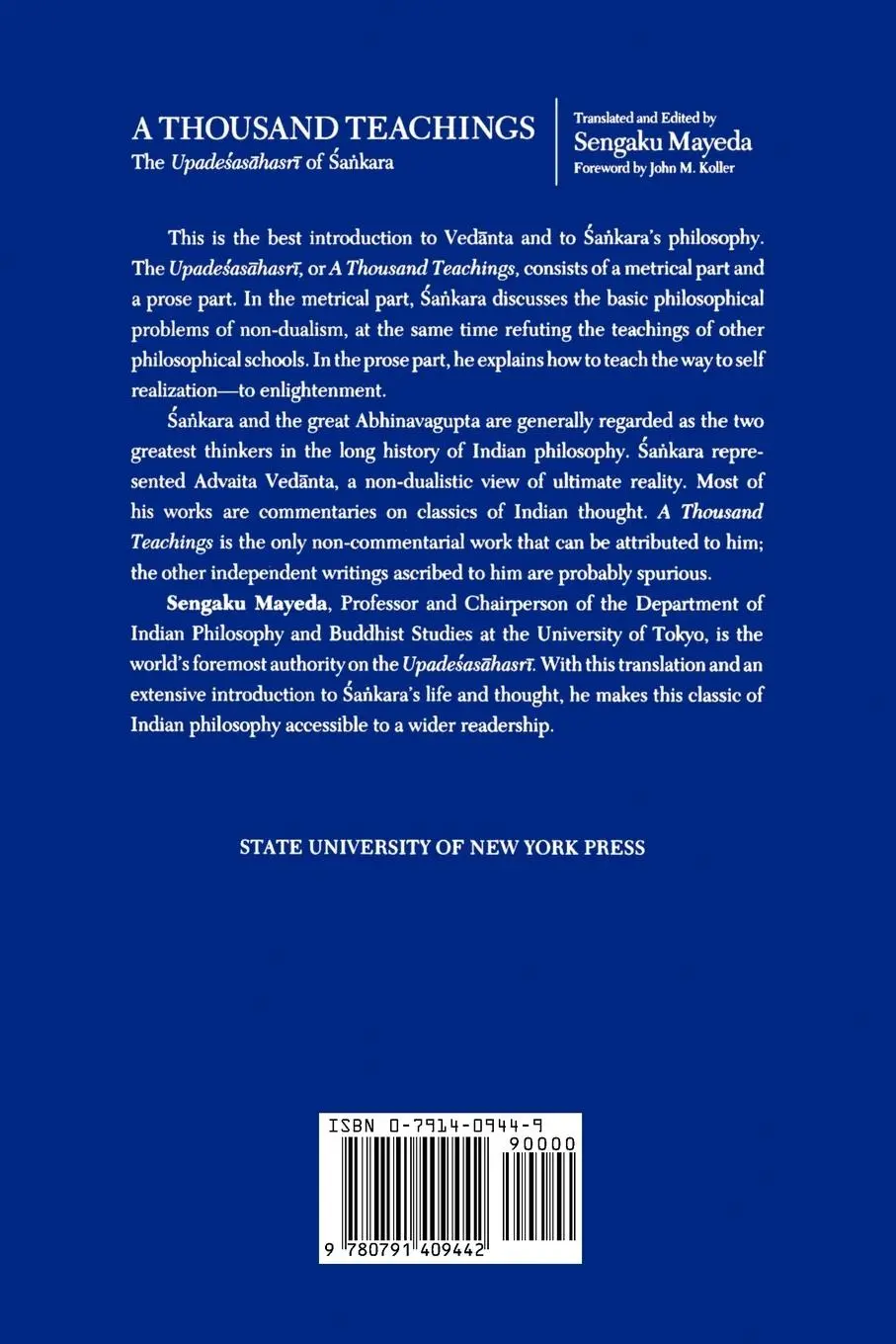 Rückseite: 9780791409442 | A Thousand Teachings | The Upade¿as¿hasr¿ of ¿a¿kara | Taschenbuch