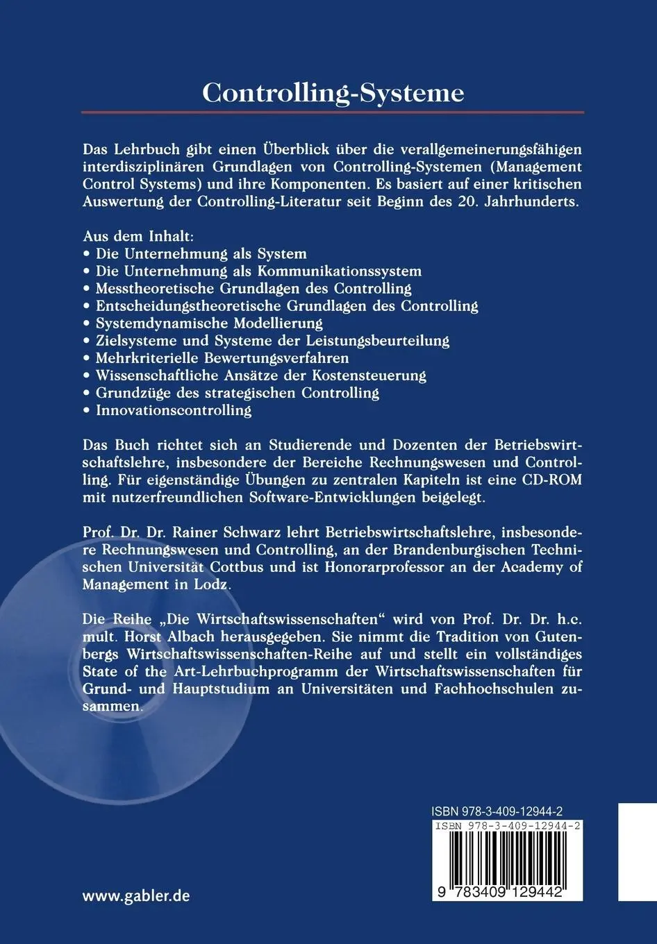 Rückseite: 9783409129442 | Controlling-Systeme | Rainer Schwarz | Taschenbuch | xix | Deutsch