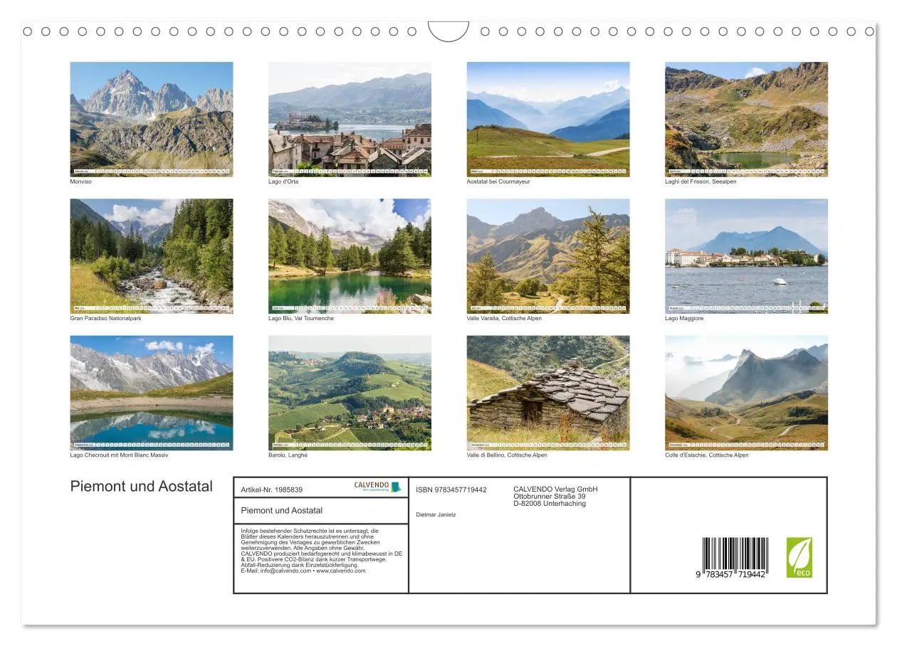 Bild: 9783457719442 | Piemont und Aostatal (Wandkalender 2026 DIN A3 quer), CALVENDO...