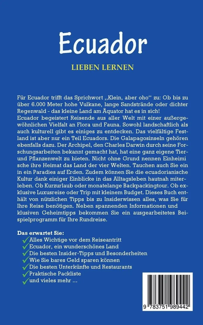 Rückseite: 9783751989442 | Ecuador lieben lernen: Der perfekte Reiseführer für einen...
