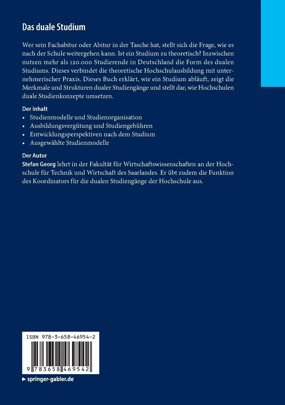 Rückseite: 9783658469542 | Das duale Studium | Struktur. Besonderheiten. Beispiele. | Georg